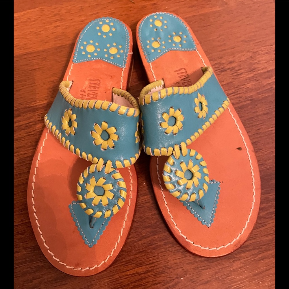 Steven Salario Palm Beach Leather Sandal Turq/Lime